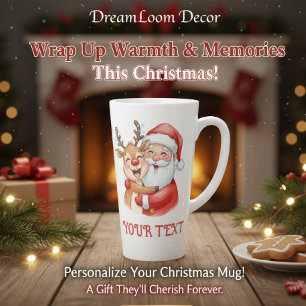 Caneca De Café Latte Natal Personalizado com Abraço de Papai Noel e Ren