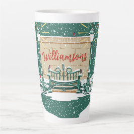 Caneca De Café Latte Natal personalizado da família Snowy Winter Garden