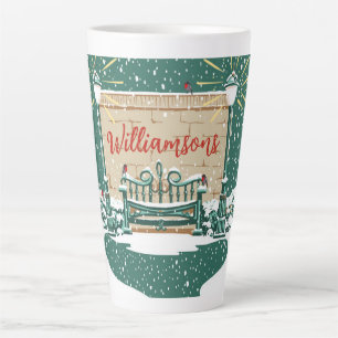 Caneca De Café Latte Natal personalizado da família Snowy Winter Garden