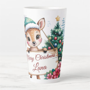 Caneca De Café Latte Natal Personalizado Fofa Cerva Veado Feliz