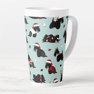 Caneca De Café Latte Natal - Scottish Terrier Blue