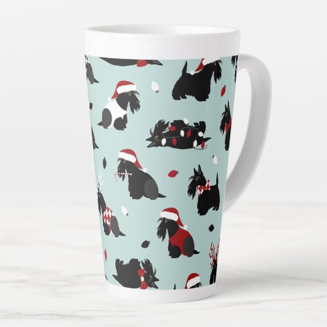 Caneca De Café Latte Natal - Scottish Terrier Blue (Ângulo direito)