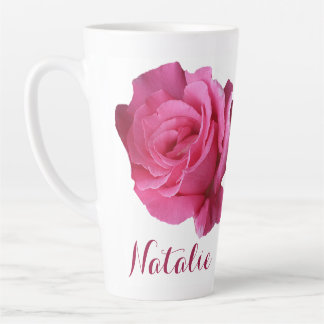 Caneca De Café Latte Natalie personalizável nome rosa rosa-flores boho