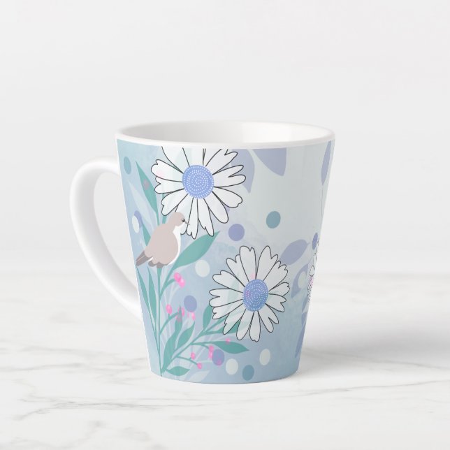 Caneca De Café Latte Natureza Floral das Aves Botânica (Ângulo esquerdo)