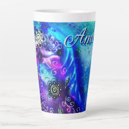 Caneca De Café Latte Náutica Costeira de Golfinho Azul Branco