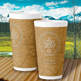 Caneca De Café Latte Nautical Rope Monogram Map Brown