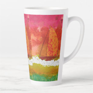 Caneca De Café Latte Navegação em Céu Vermelho