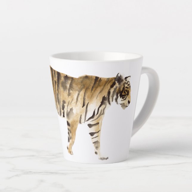 Caneca De Café Latte Navegação por Tigre de Aquarela (Ângulo direito)