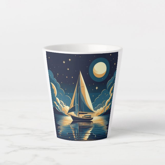 Caneca De Café Latte Navio à noite (Frente)