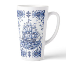 Navio Mercante Estilo Delft Azul Branco