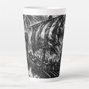 Caneca De Café Latte Navio Viking no Temporal — Ink Saga Art