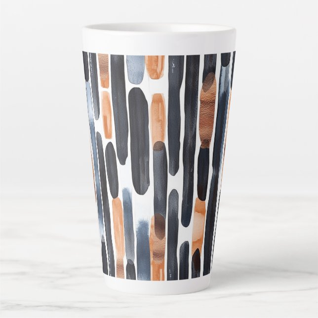 Caneca De Café Latte Navy Blue Rust Orange Stripes (Frente)