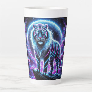 Caneca De Café Latte Neon Energy Tiger Latte Mug Design.