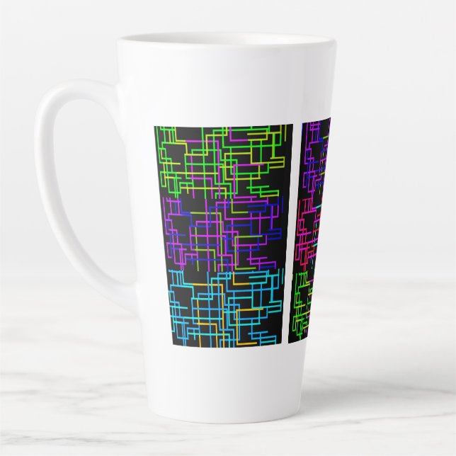 Caneca De Café Latte Neon Pixel Art Grid (Esquerda)