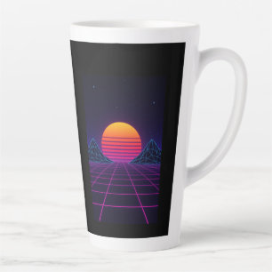 Caneca De Café Latte Neon Sunset Grid - Stic De Onda Sintética Retro-Fu