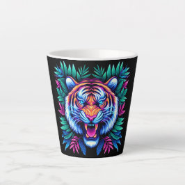 Caneca De Café Latte Neon Tiger e folhas da selva