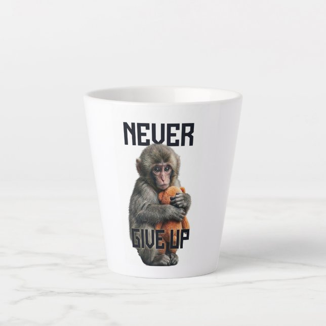 Caneca De Café Latte Never Give Up - Resilient Baby Monkey with Teddy B (Frente)