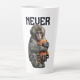 Caneca De Café Latte Never Give Up - Resilient Baby Monkey with Teddy B