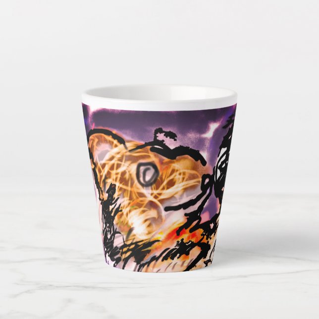 Caneca De Café Latte Noite de lobo sozinho (Frente)