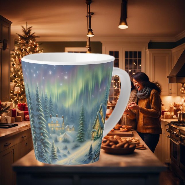 Caneca De Café Latte Noite mágica de Natal na floresta sob estrelas (Criador carregado)