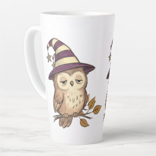 Caneca De Café Latte Noite Sonolenta de Coruja em Chapéu de Bruxa Roxa
