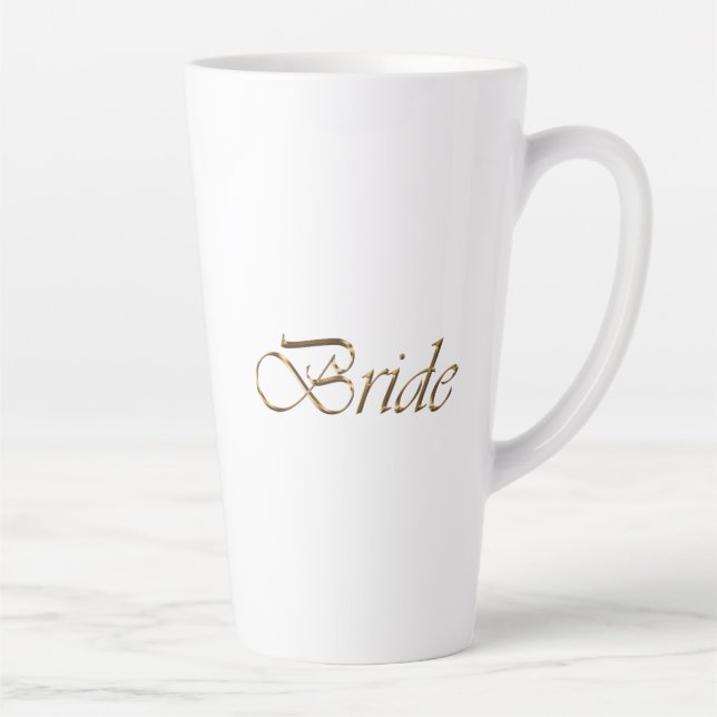 Caneca De Café Latte Noiva, guião dourada, elegante branco chic (Direita)