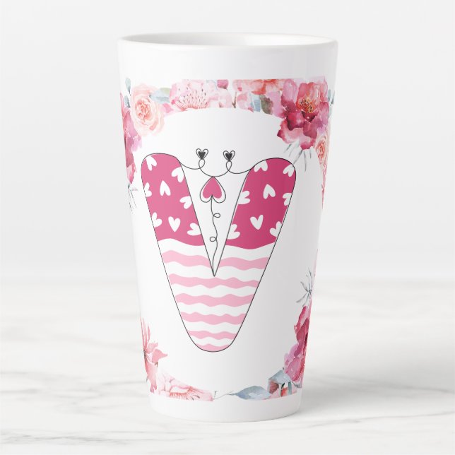 Caneca De Café Latte Nome Alfabeto V (Frente)