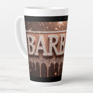 Caneca De Café Latte Nome Barbara em Rosa Dourado Gotejante