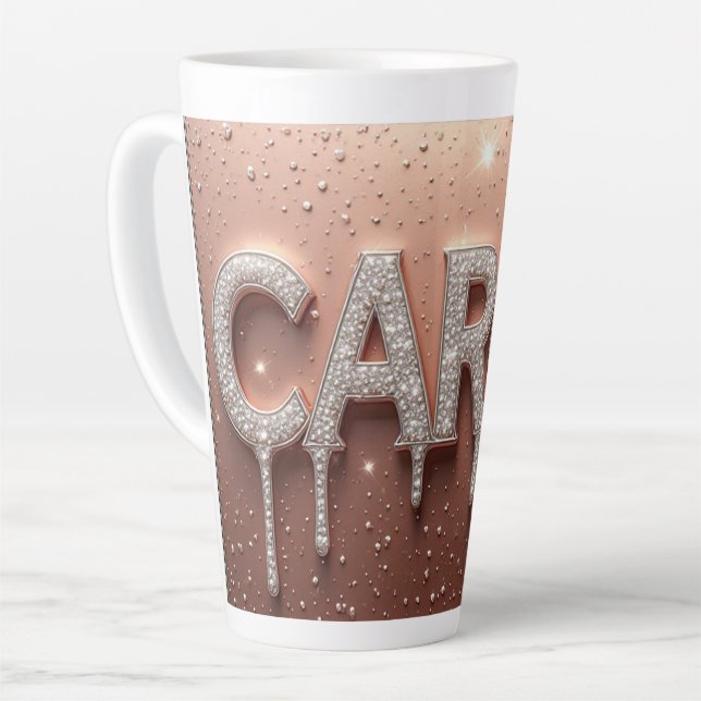 Caneca De Café Latte Nome Carol em Ouro Pingando (Ângulo esquerdo)