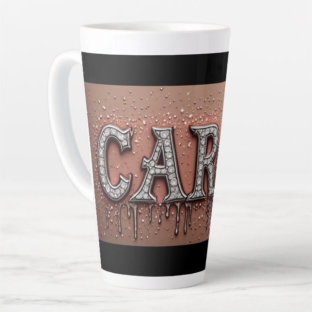 Caneca De Café Latte Nome Carol em Ouro Pingando (Ângulo esquerdo)