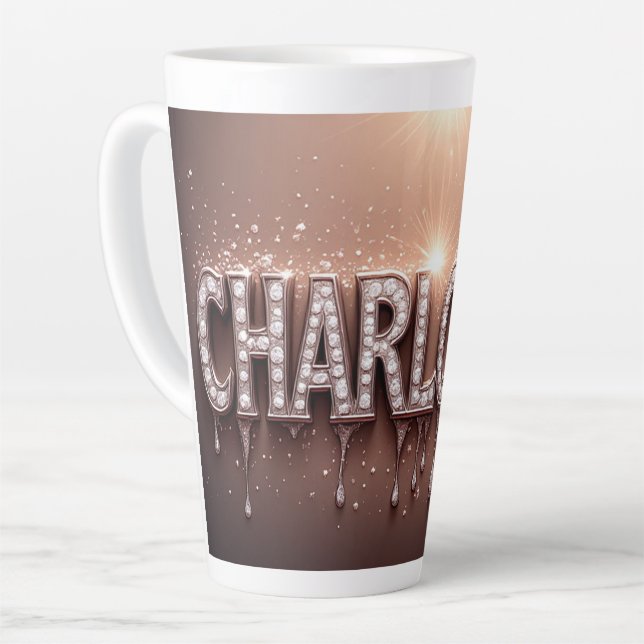 Caneca De Café Latte Nome Charlotte em Ouro Pingando (Ângulo esquerdo)