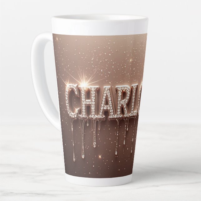 Caneca De Café Latte Nome Charlotte em Ouro Pingando (Ângulo esquerdo)