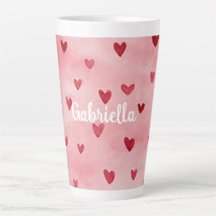 Caneca De Café Latte Nome Corações Vermelhos Rosa