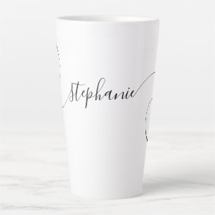 Caneca De Café Latte Nome Curvo de Script Elegante Preto