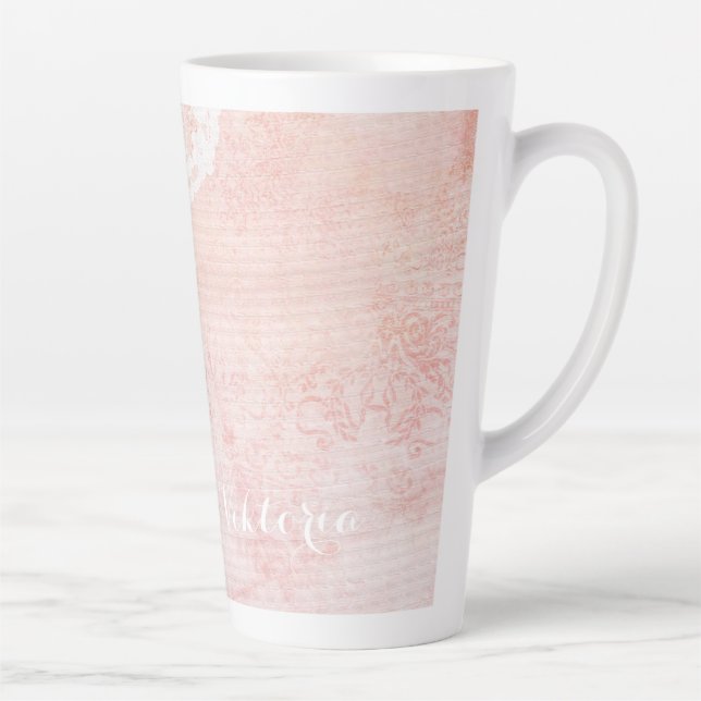 Caneca De Café Latte Nome Da Caligrafia Rosa abstrato No Padrão (Direita)