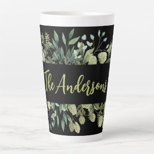 Caneca De Café Latte Nome da família elegante botânica deixa o punho pr