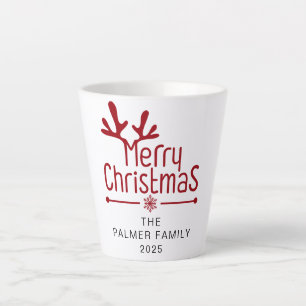Caneca De Café Latte Nome da Família Floral de Natal Simples Elegante