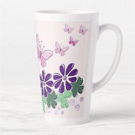 Caneca De Café Latte Nome da porta das borboletas da flor branca