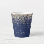 Caneca De Café Latte Nome da Rapariga do Monograma de Script Azul do Ma<br><div class="desc">Marinho Blue e Dourado Sparkle Script Monograma Nome Latte Coffee Cup Mug. Isto faz o doce e perfeito aniversário de 16 anos,  casamento,  chá de panela,  aniversário,  chá de fraldas ou festa de solteira presente para alguém que ama luxo de luxo e estilos quíticos.</div>