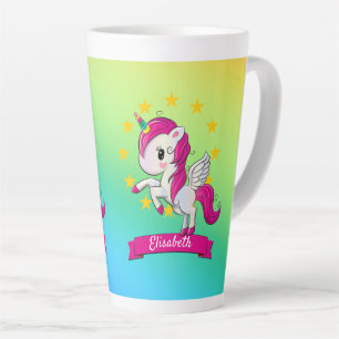 Caneca De Café Latte Nome das Crianças do Arco-Íris do Unicórnio mágico