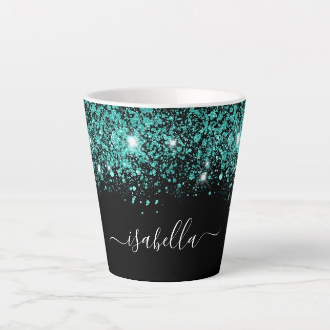 Caneca De Café Latte Nome de brilho de preto (Frente)