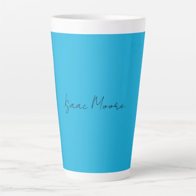 Caneca De Café Latte Nome de Caligrafia Azul Elegante Simples (Frente)