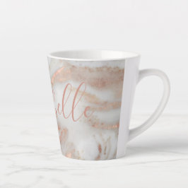 Caneca De Café Latte Nome de mármore do glitter rosa dourado feminino p