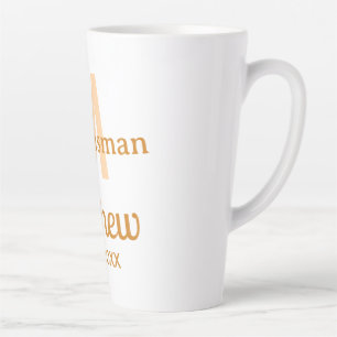 Caneca De Café Latte nome de padrinho laranja data letra masculino past