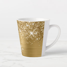 Caneca De Café Latte Nome de Script de Glam Dourado Extra Sparkly