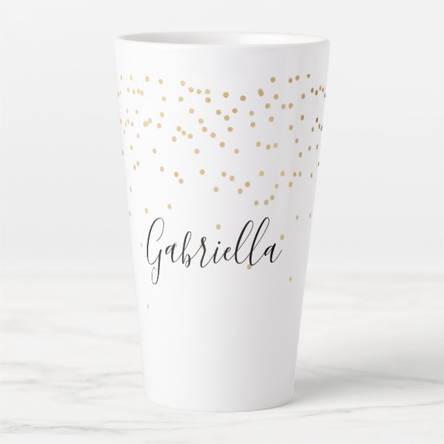 Caneca De Café Latte Nome do Glam Confetti Dourado (Frente)
