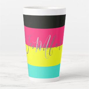 Caneca De Café Latte Nome do Monograma da faixa de cores preta e neon