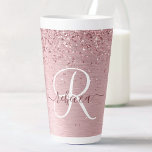 Caneca De Café Latte Nome do Monograma da Lâmina Rosa Bruta de Metal Gl<br><div class="desc">Personalize facilmente este design de caneca latta de tendência,  apresentando bonito cintilação rosada e cintilante rosa em um fundo metálico roxo e roxo.</div>