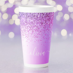 Caneca De Café Latte Nome do Monograma de Metal com Glitter Puro