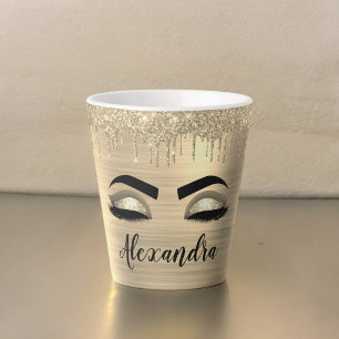 Caneca De Café Latte Nome do Monograma do Minigráfico Glitter Dourado